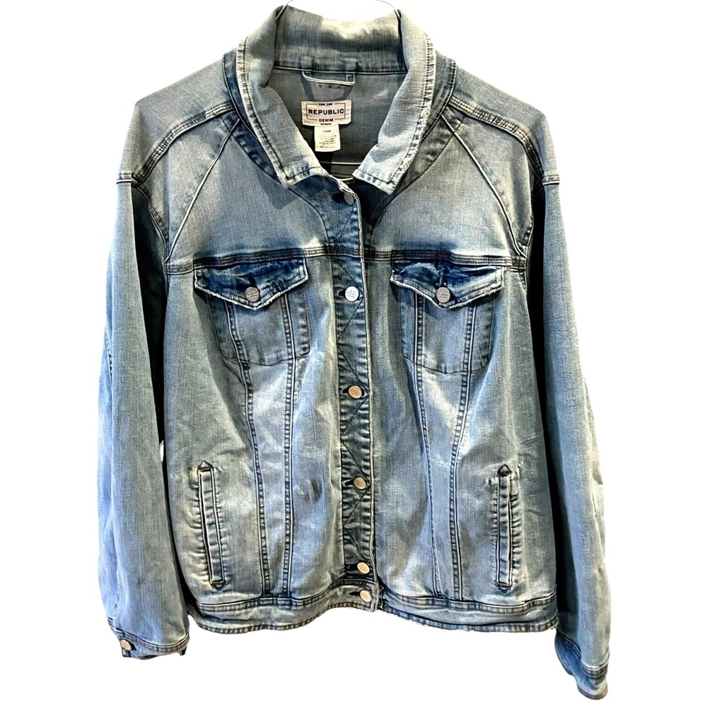 For The Republic‎ Denim Jacket Women's Size 24W Cotton Blend Light Wash Plus
